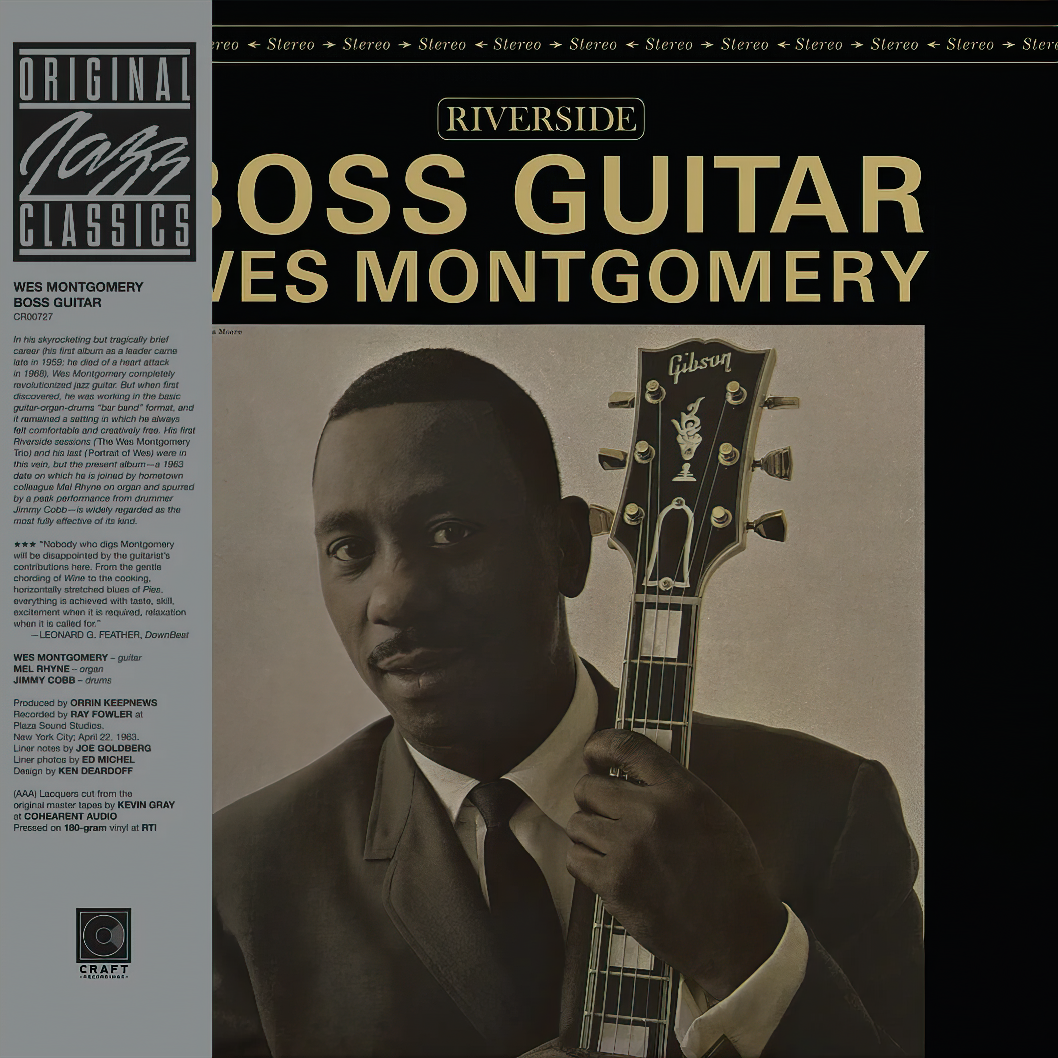 Wes Montgomery - Boss Guitar album cover, audiophile 180g vinyl, Original Jazz Classics tip-on jacket edition