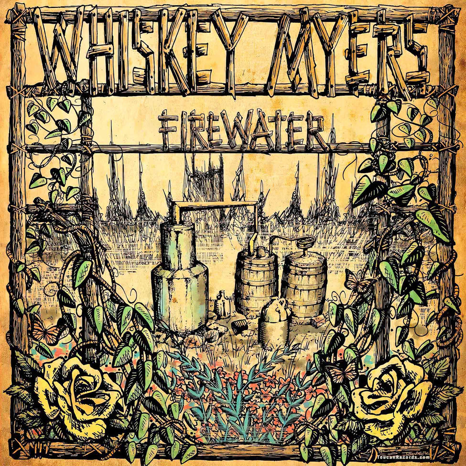 Whiskey Myers - Firewater album cover, White Lightnin colored vinyl Indie Exclusive, limited edition gatefold with etched side at ToucanRecords.com