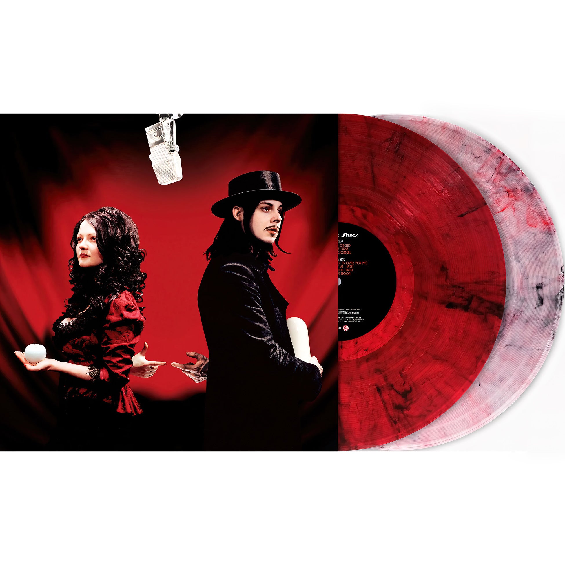The White Stripes - Get Behind Me Satan packshot, 2 LP red & clear smoke with black wisps vinyl pressing, garage rock 2000s – available from ToucanRecords.com