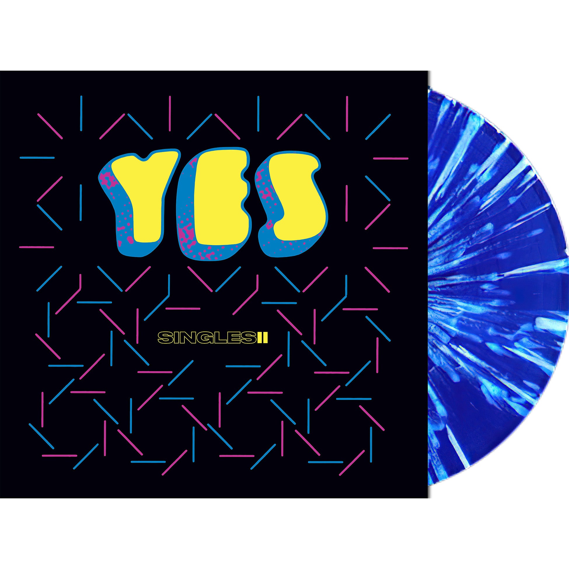 Yes - Yessingles II packshot, Rocktober exclusive white and blue splatter vinyl LP, collectible progressive rock release – stocked at ToucanRecords.com