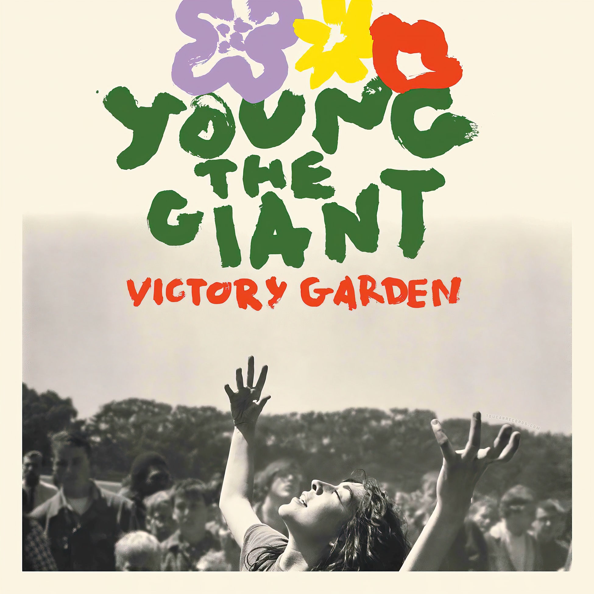 Young The Giant Victory Garden album cover for vinyl LP, featuring the indie exclusive limited edition lemonade colored vinyl at ToucanRecords.com