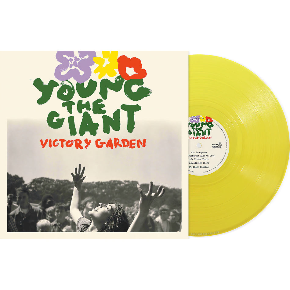 Young The Giant Victory Garden packshot for vinyl LP, indie exclusive translucent lemonade yellow pressing at ToucanRecords.com