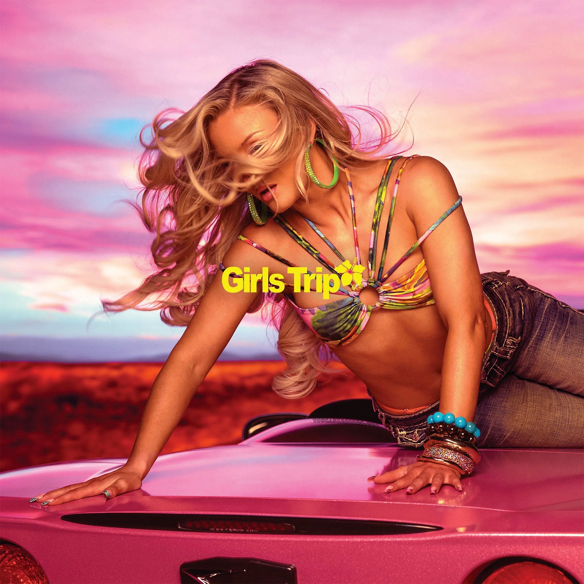 Zara Larsson Midnight Sun Girls Trip album cover for limited edition 2LP vinyl with pink and yellow records and bonus collaborations