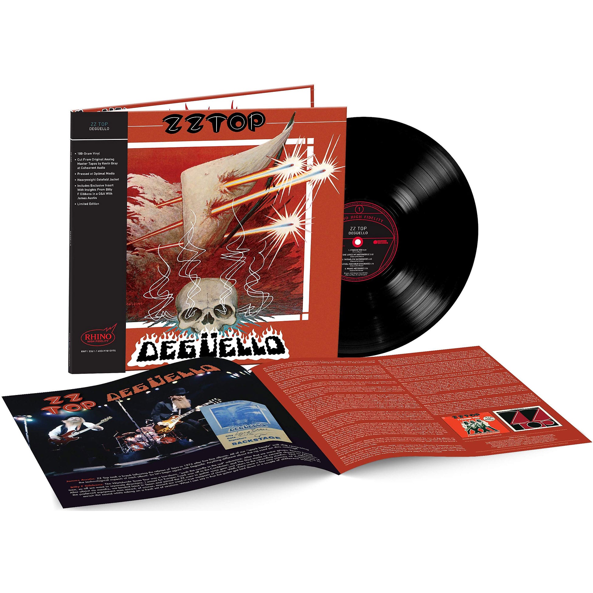 ZZ Top - Deguello packshot, 180g black vinyl Rhino Hi-Fi pressing, Texas blues rock in a gatefold jacket