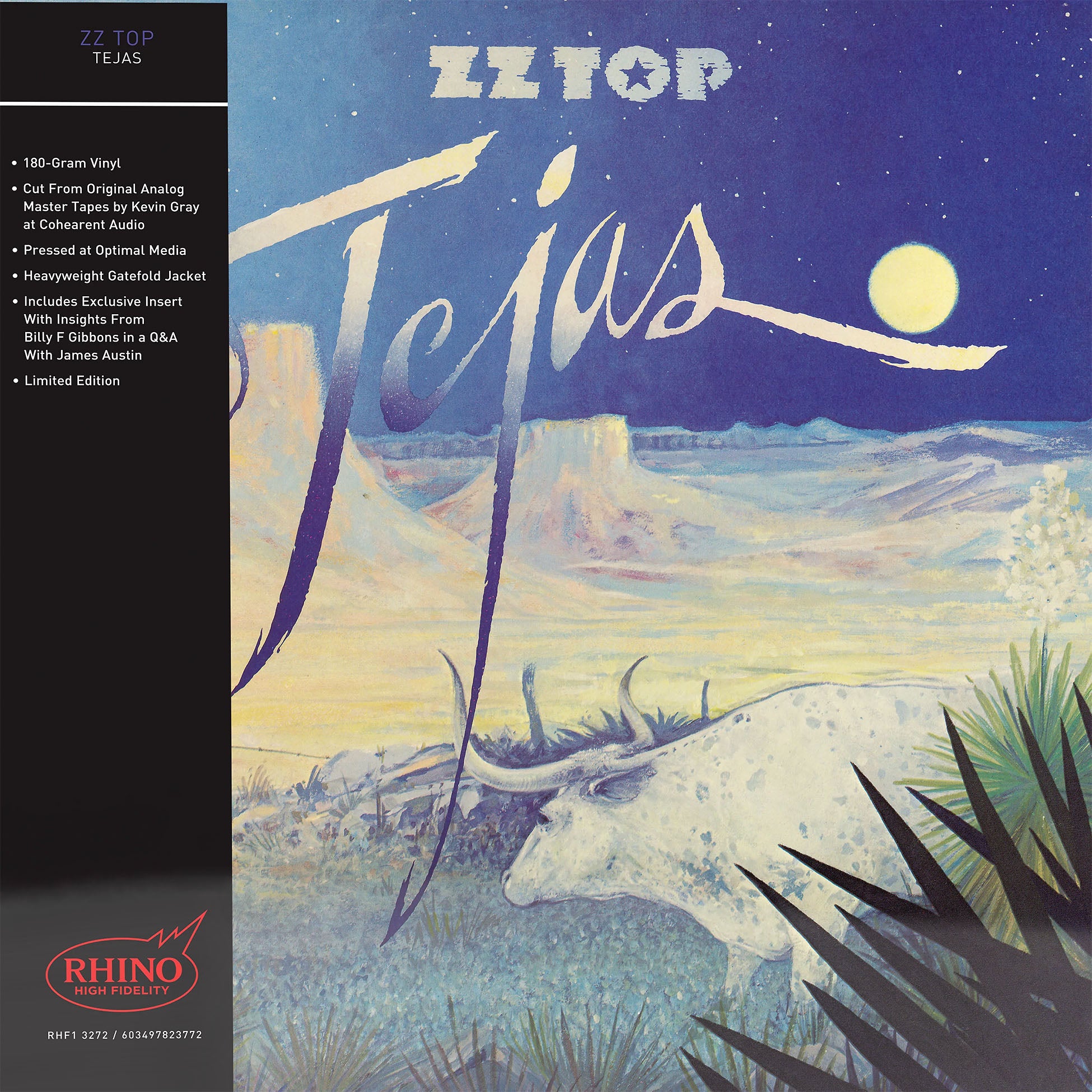 ZZ Top - Tejas album cover, Rhino High Fidelity 180g vinyl LP, classic blues rock reissue – available now at ToucanRecords.com